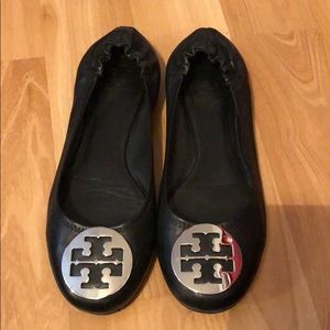 Tory Burch black flats with silver logo